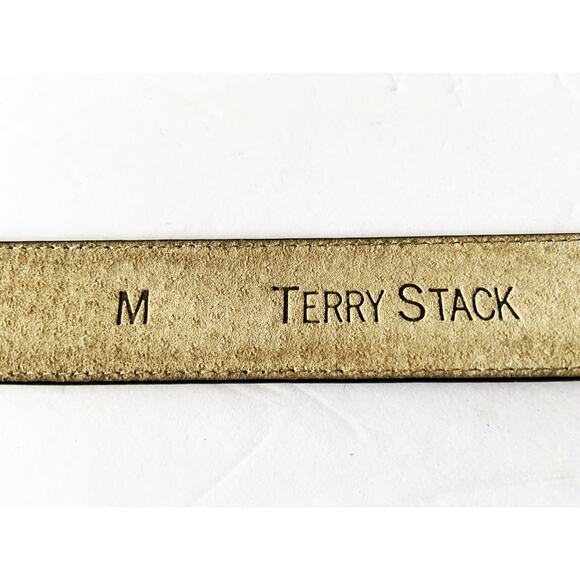 Terry Stack Italian Leather Black Belt Silver Braided Knot Buckle Size M Z27 - Picture 3 of 7